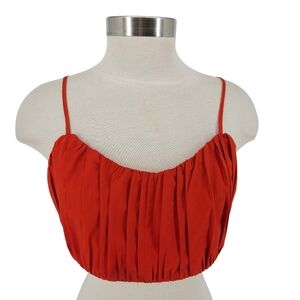 Abercrombie & Fitch Pleated Bralette Crop Tank Top Red Orange Ruched Shirt Large